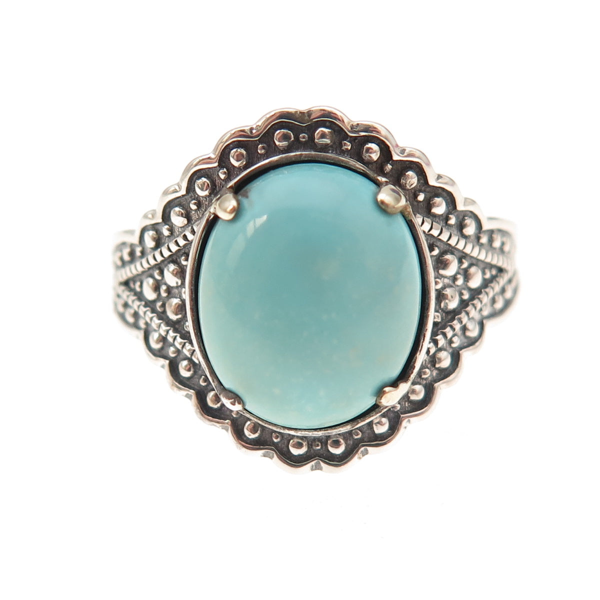 925 Sterling Silver Real Tyrone Turquoise Oxidized Ring Size 8