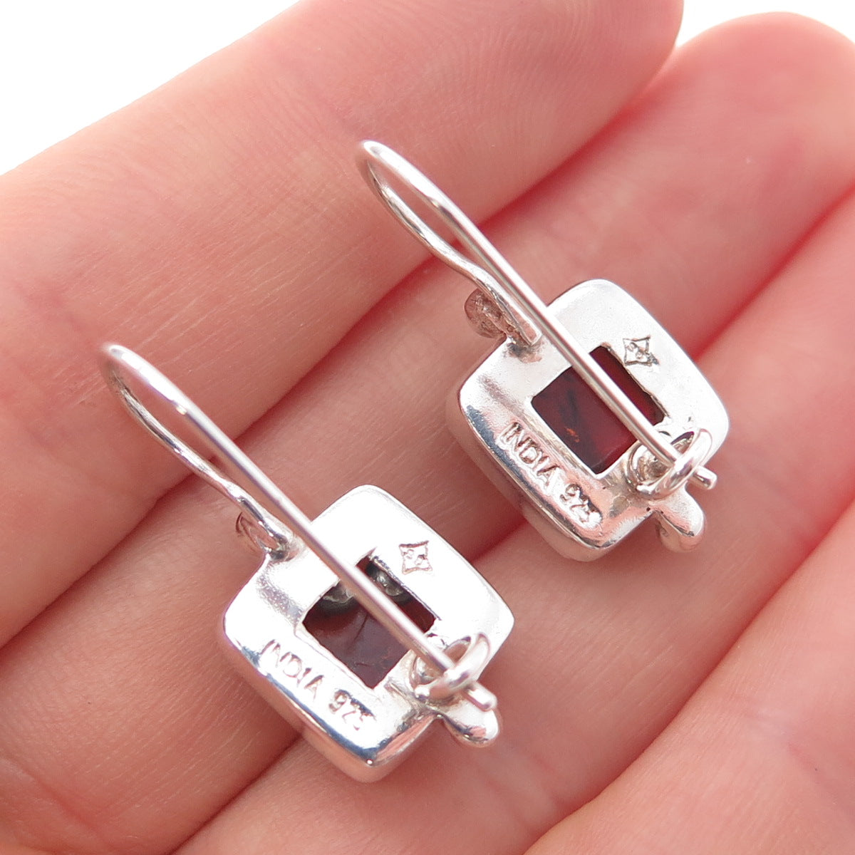 925 Sterling Silver Vintage Real Amber Modernist Earrings