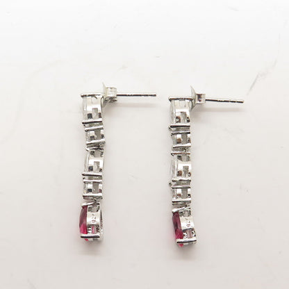 925 Sterling Silver White & Pink C Z Dangling Earrings