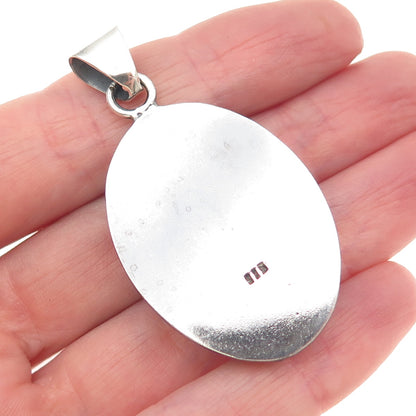 925 Sterling Silver Vintage Real Cabochon Sodalite Oxidized Pendant