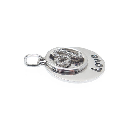 925 Sterling Silver Round-Cut C Z Love Shh! Heart Double Charm Pendant