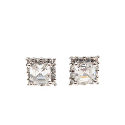 925 Sterling Silver Asscher & Round-Cut C Z Stud Earrings