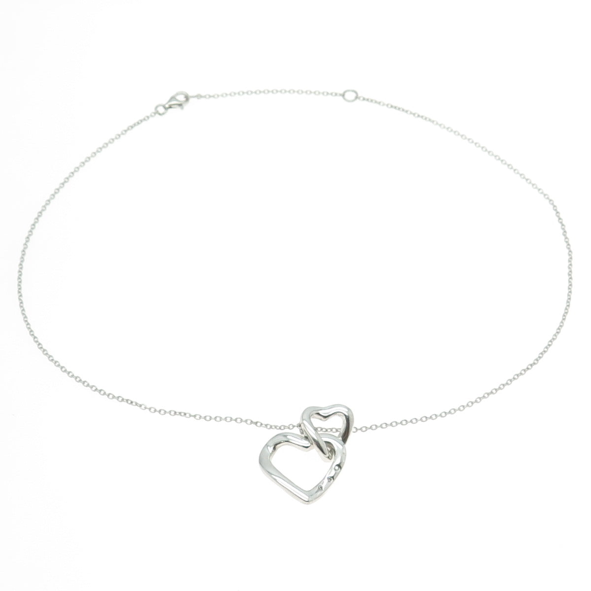 925 Sterling Silver Real Round-Cut Diamond Loving Heart Chain Necklace 16-18"