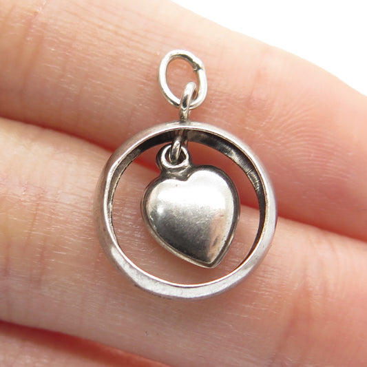 925 Sterling Silver Antique Art Deco Heart Oxidized Minimalist Charm Pendant