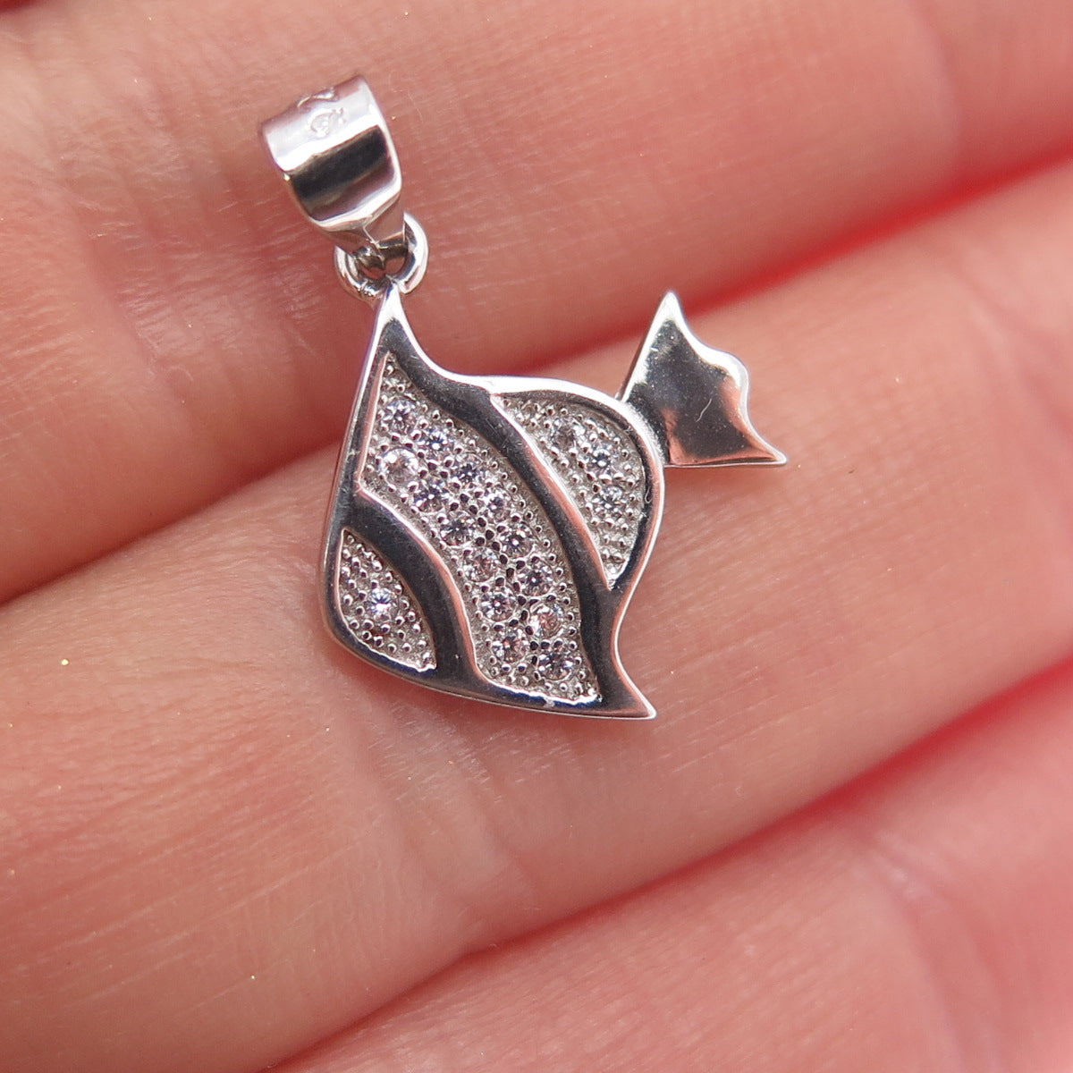 925 Sterling Silver Round-Cut C Z Angelfish Minimalist Charm Pendant