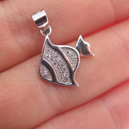 925 Sterling Silver Round-Cut C Z Angelfish Minimalist Charm Pendant