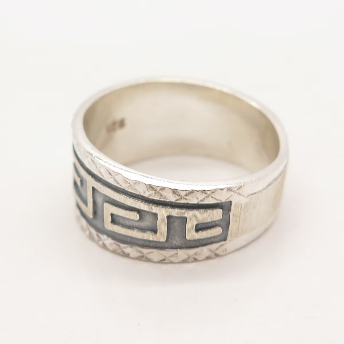 925 Sterling Silver Vintage Mexico Greek Maze Band Ring Size 7.5