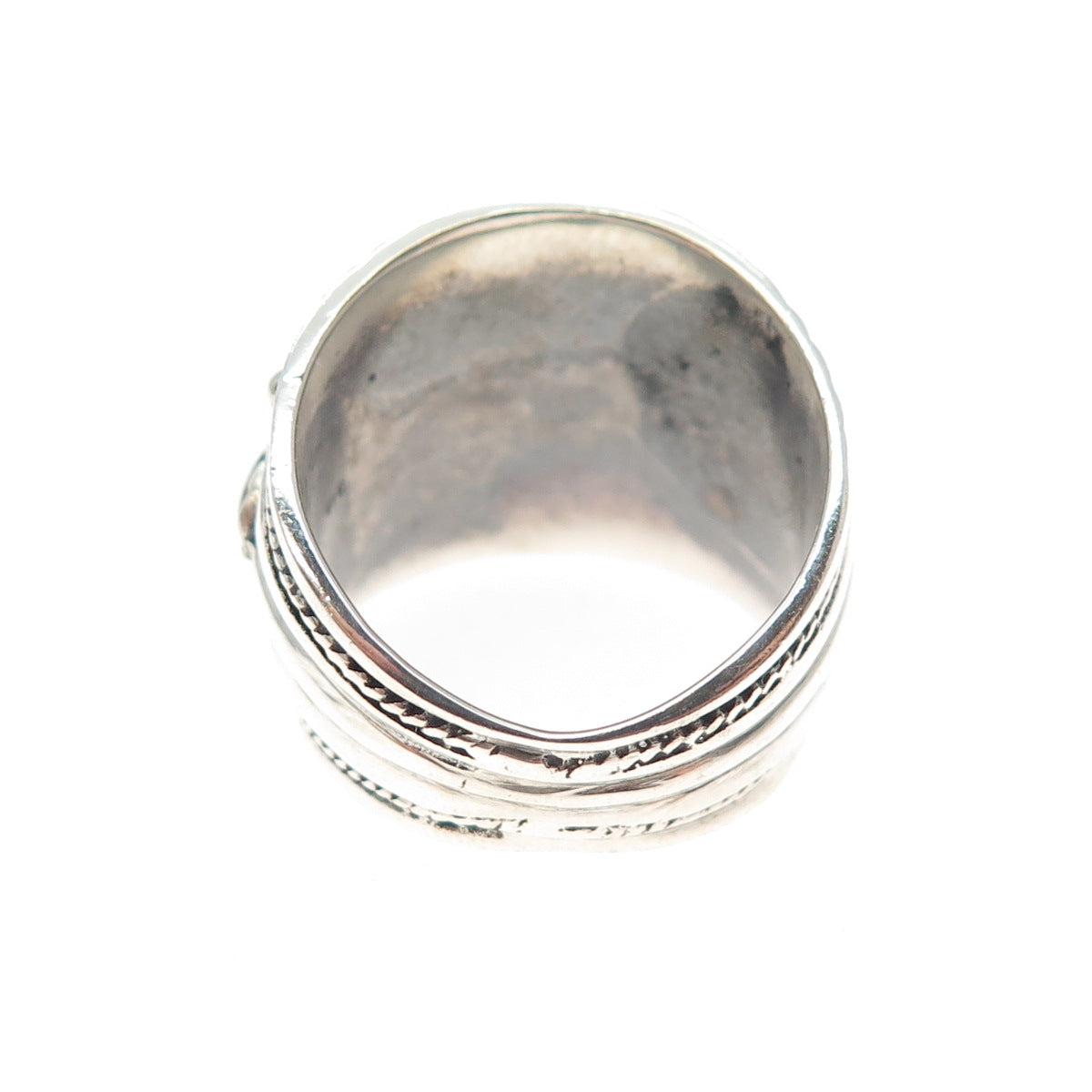925 Sterling Silver Vintage Real Black & Green Onyx Carnelian Ring Size 9.25