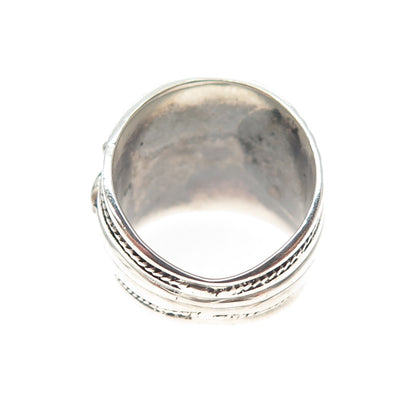 925 Sterling Silver Vintage Real Black & Green Onyx Carnelian Ring Size 9.25