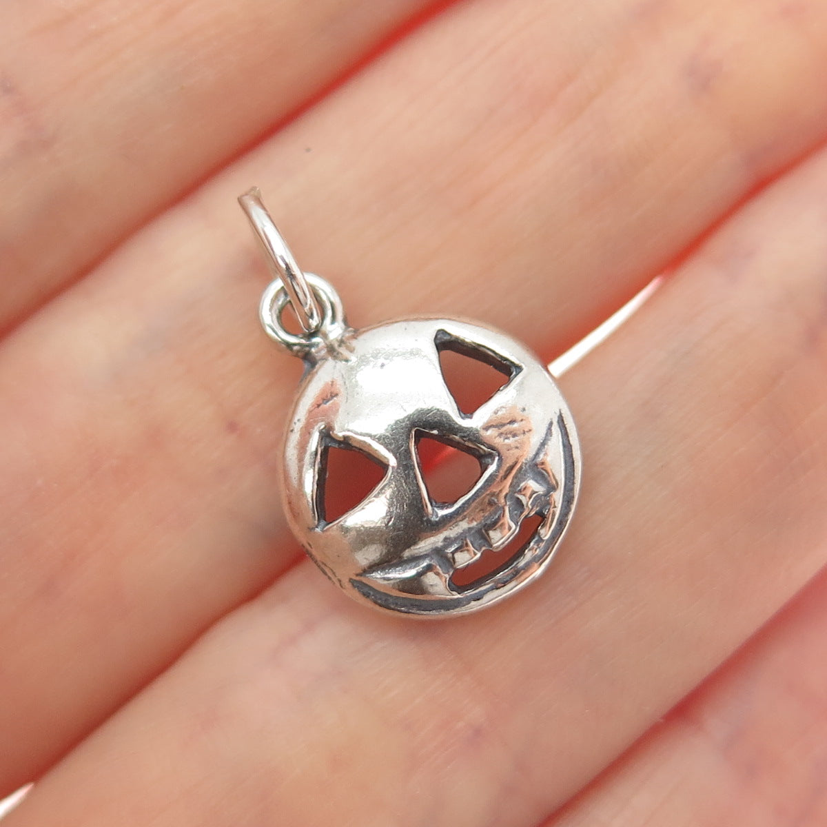 925 Sterling Silver Vintage Halloween Pumpkin Mask Minimalist Charm Pendant