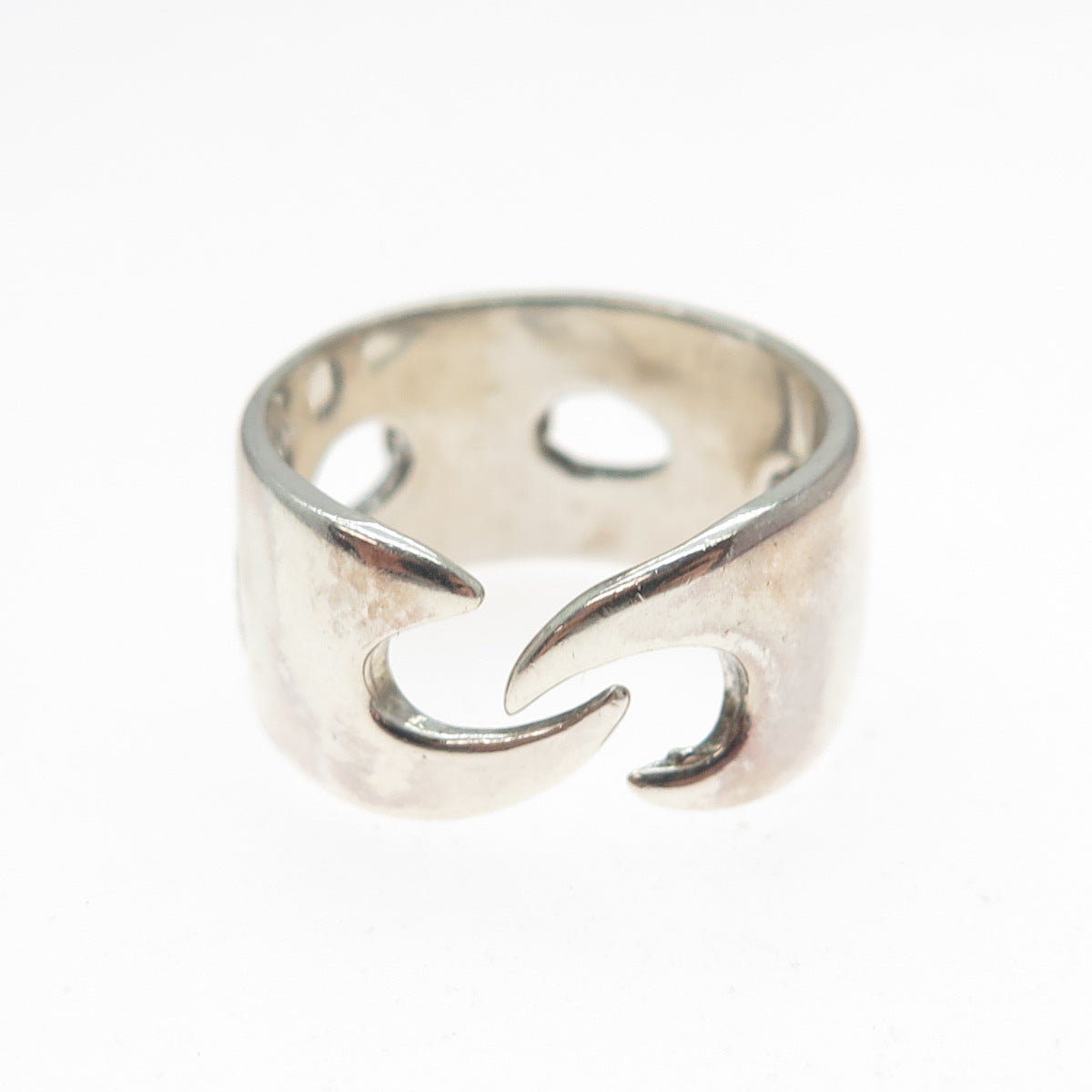 925 Sterling Silver Vintage Modernist Oxidized Adjustable Ring Size 7.25