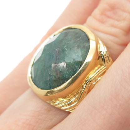 CHAPAL ZENRAY 925 Sterling Silver Gold Plated Real Emerald Ring Size 5.25