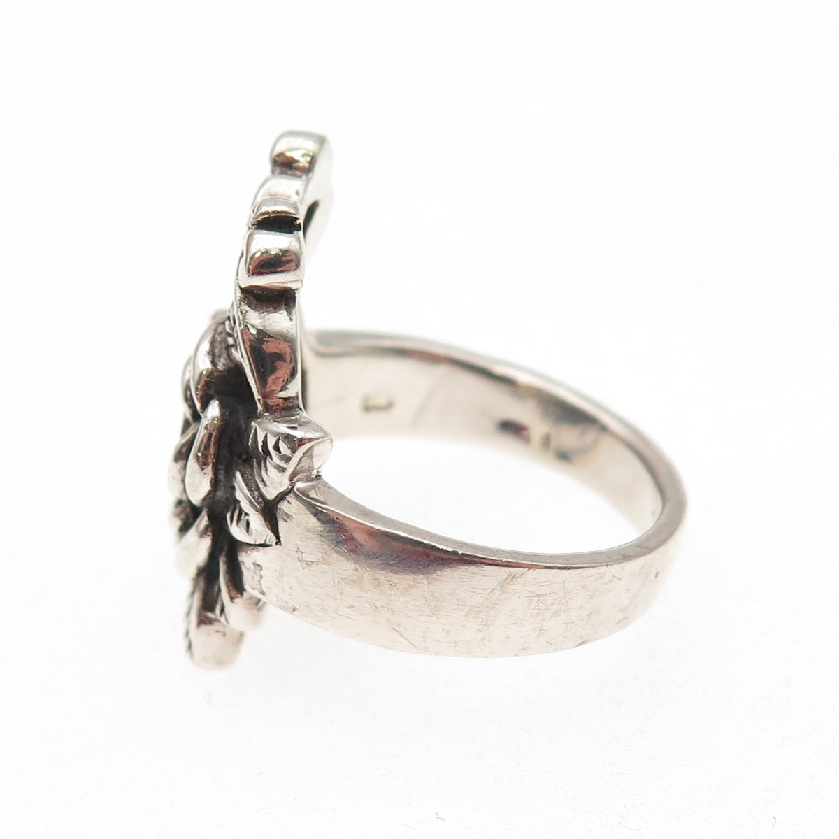 925 Sterling Silver Vintage Rose Flower Oxidized Ring Size 7.75