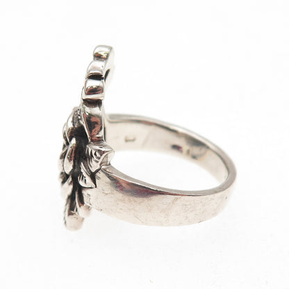 925 Sterling Silver Vintage Rose Flower Oxidized Ring Size 7.75