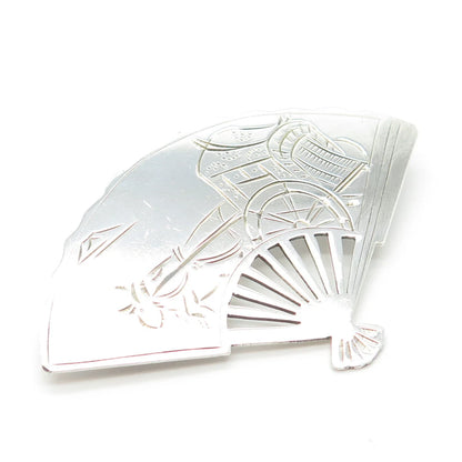 950 Silver Vintage Fan Etched Pin Brooch