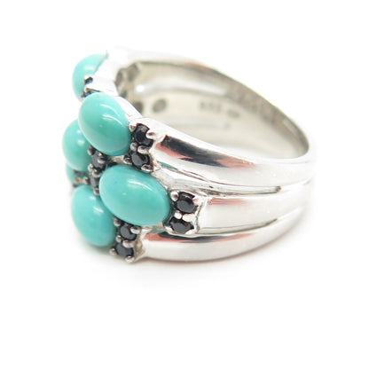 925 Sterling Silver Real Turquoise & Black Spinel Gemstone Ring Size 5.25