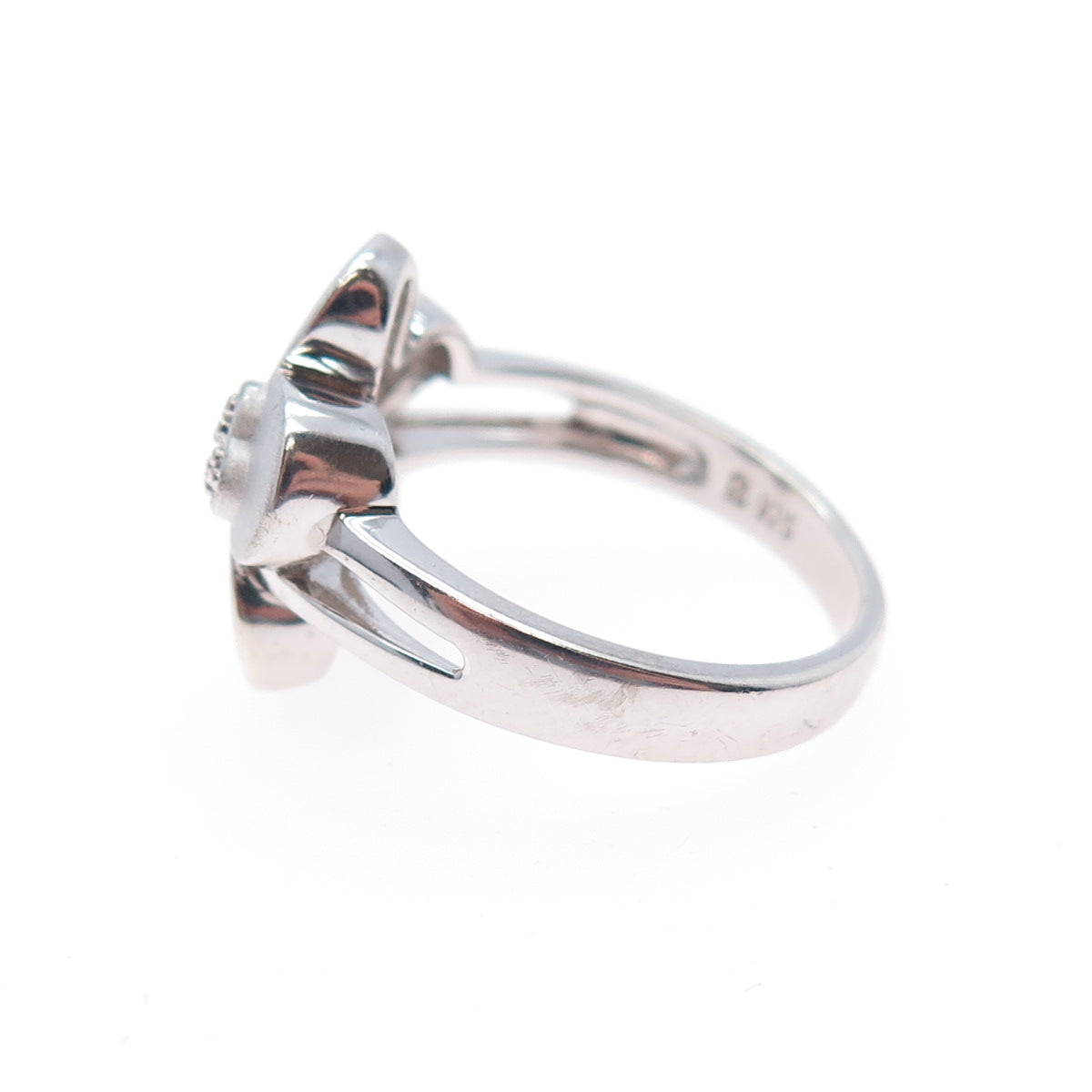 ROSS SIMONS 925 Sterling Silver Real Diamond Hope Flower Ring Size 7.75