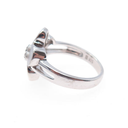 ROSS SIMONS 925 Sterling Silver Real Diamond Hope Flower Ring Size 7.75