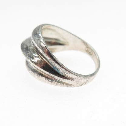 925 Sterling Silver Vintage Modernist Ribbed Oxidized Ring Size 6.75