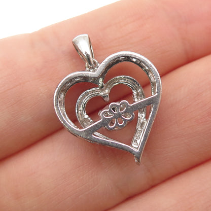 925 Sterling Silver Real Round-Cut White Topaz Heart Charm Pendant