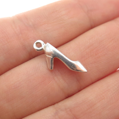 925 Sterling Silver Vintage High Heel Shoe Minimalist 3D Charm Pendant