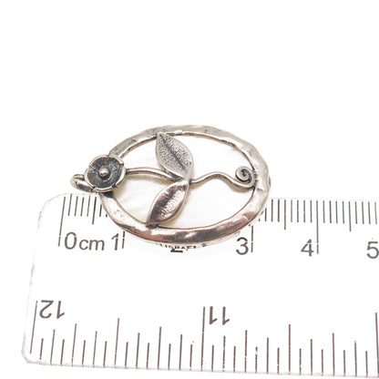 925 Sterling Silver Vintage Israel Real MOP Floral Oxidized Charm Pendant
