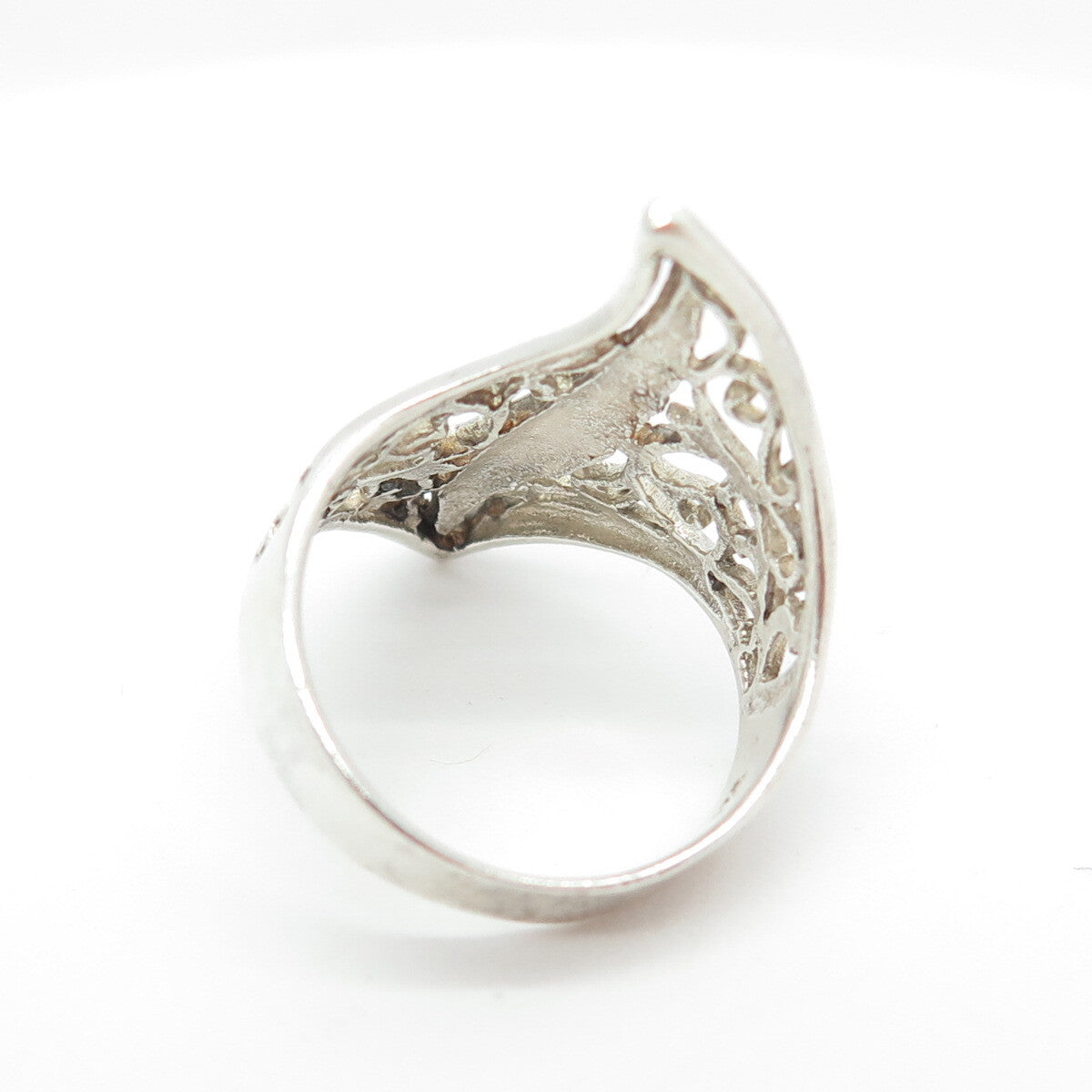 925 Sterling Silver Vintage Modernist Filigree Claw Ring Size 8