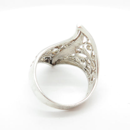 925 Sterling Silver Vintage Modernist Filigree Claw Ring Size 8