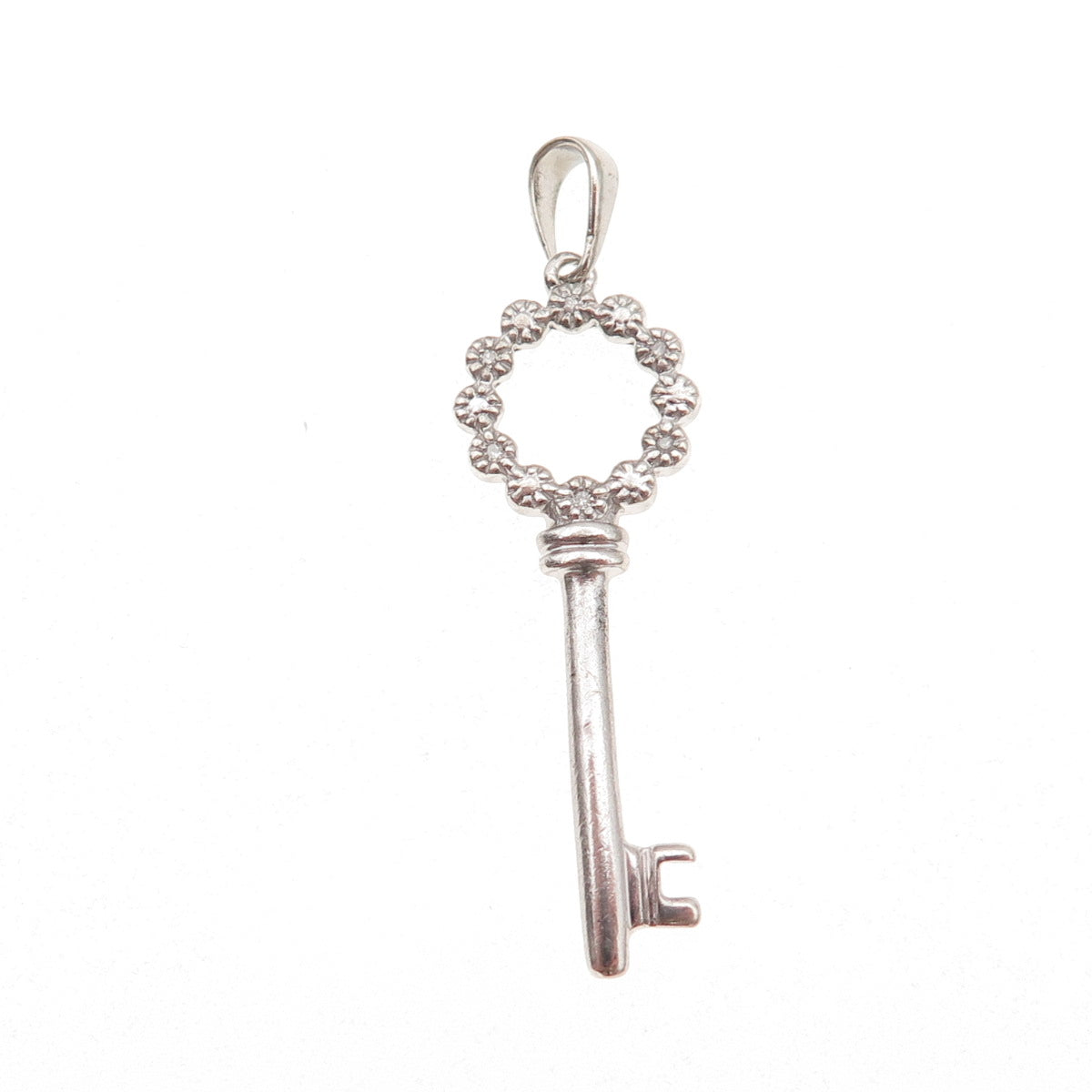 925 Sterling Silver Real Round-Cut Diamond Circle of Life Key Charm Pendant