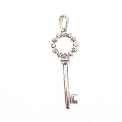 925 Sterling Silver Real Round-Cut Diamond Circle of Life Key Charm Pendant