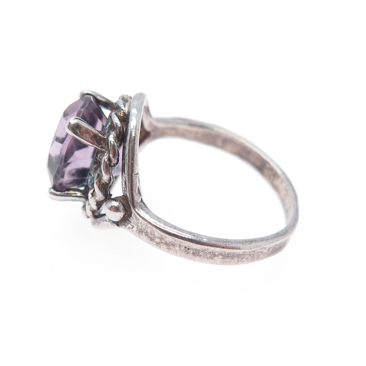 925 Sterling Silver Vintage Real Amethyst Oxidized Ring Size 5