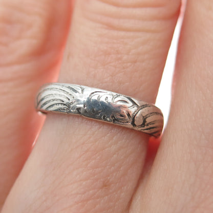 925 Sterling Silver Vintage Flower Oxidized Band Ring Size 5.5