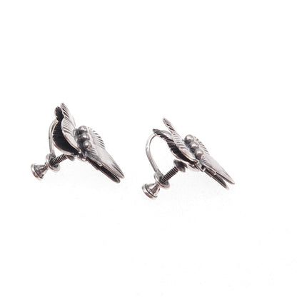925 Sterling Silver Antique Art Deco Butterfly Repousse Screw Back Earrings