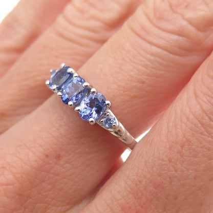Chuck Clemency 925 Sterling Silver Real Oval & Round-Cut Tanzanite Ring Size 8