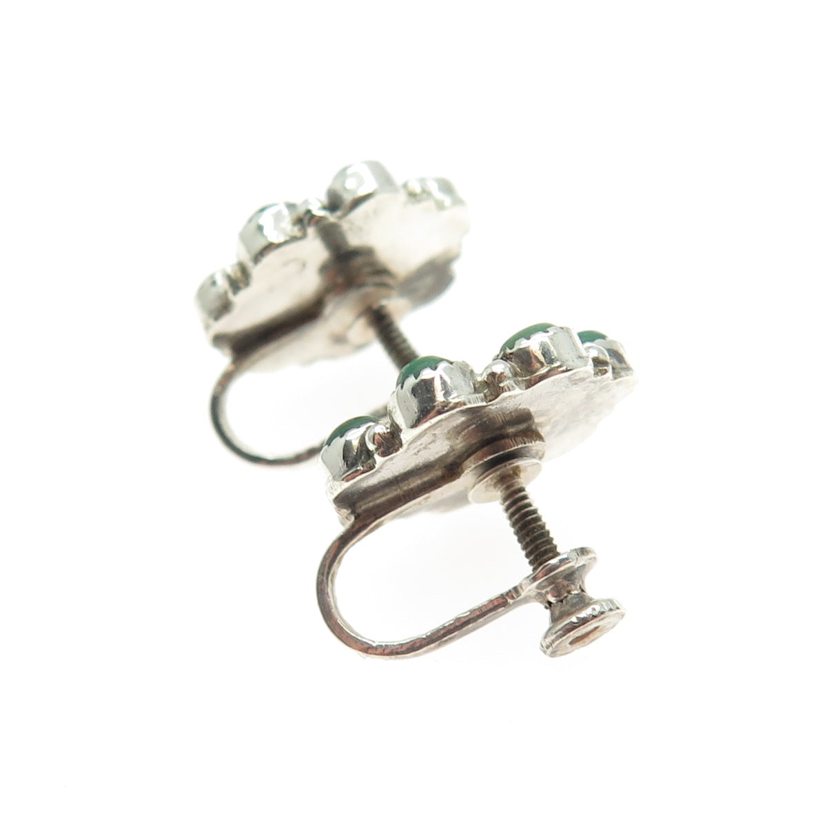 Old Pawn 925 Sterling Silver Southwestern Turquoise Snake Eye Screw Eye Earrings