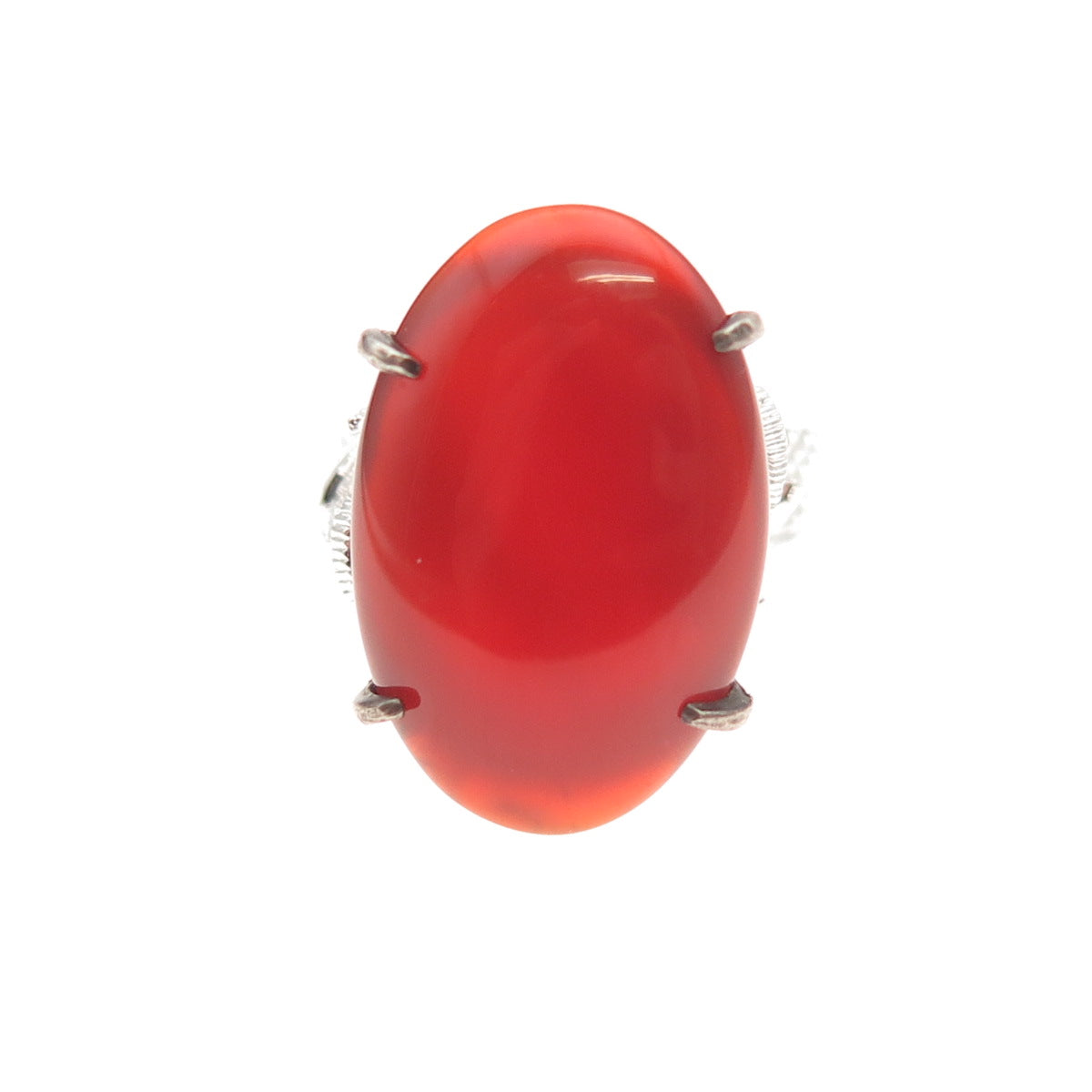 K. Fitz 925 Sterling Antique Art Deco Real Carnelian Diamond-Cut Ring Size 5.5