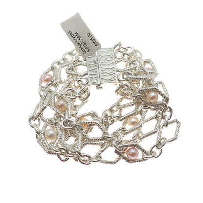 CHARLES KRYPELL 14K White Gold Sterling Silver Vintage Real Pearl Bracelet 6.5"