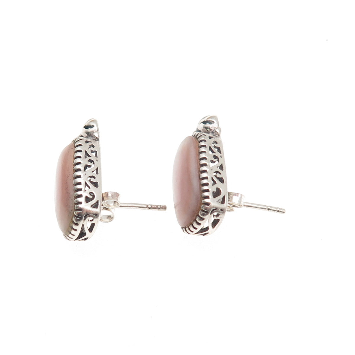 SX Sally C 925 Sterling Silver Vintage Real MOP Modernist Bow Earrings