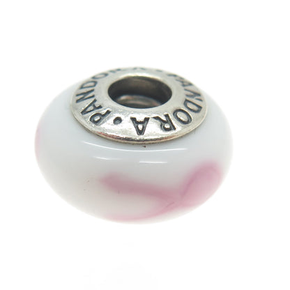 PANDORA 925 Sterling Silver Murano Glass Breast Cancer Ribbon Bead Charm