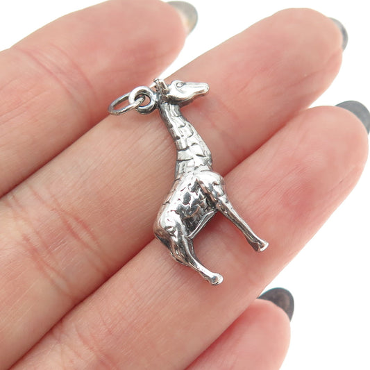 925 Sterling Silver Vintage Giraffe 3D Pendant