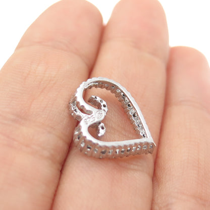HN HENG NGAI 925 Sterling Silver Real Round-Cut Diamond Heart Mini Slide Pendant