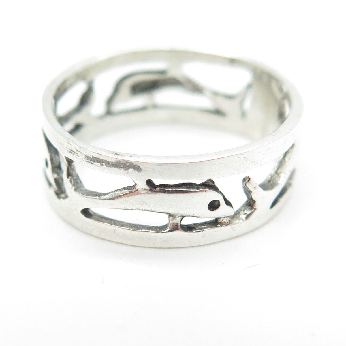 925 Sterling Silver Vintage Friendly Dolphin All Around Band Ring Size 6.75