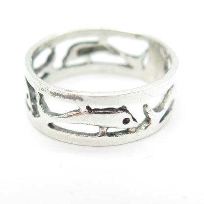 925 Sterling Silver Vintage Friendly Dolphin All Around Band Ring Size 6.75