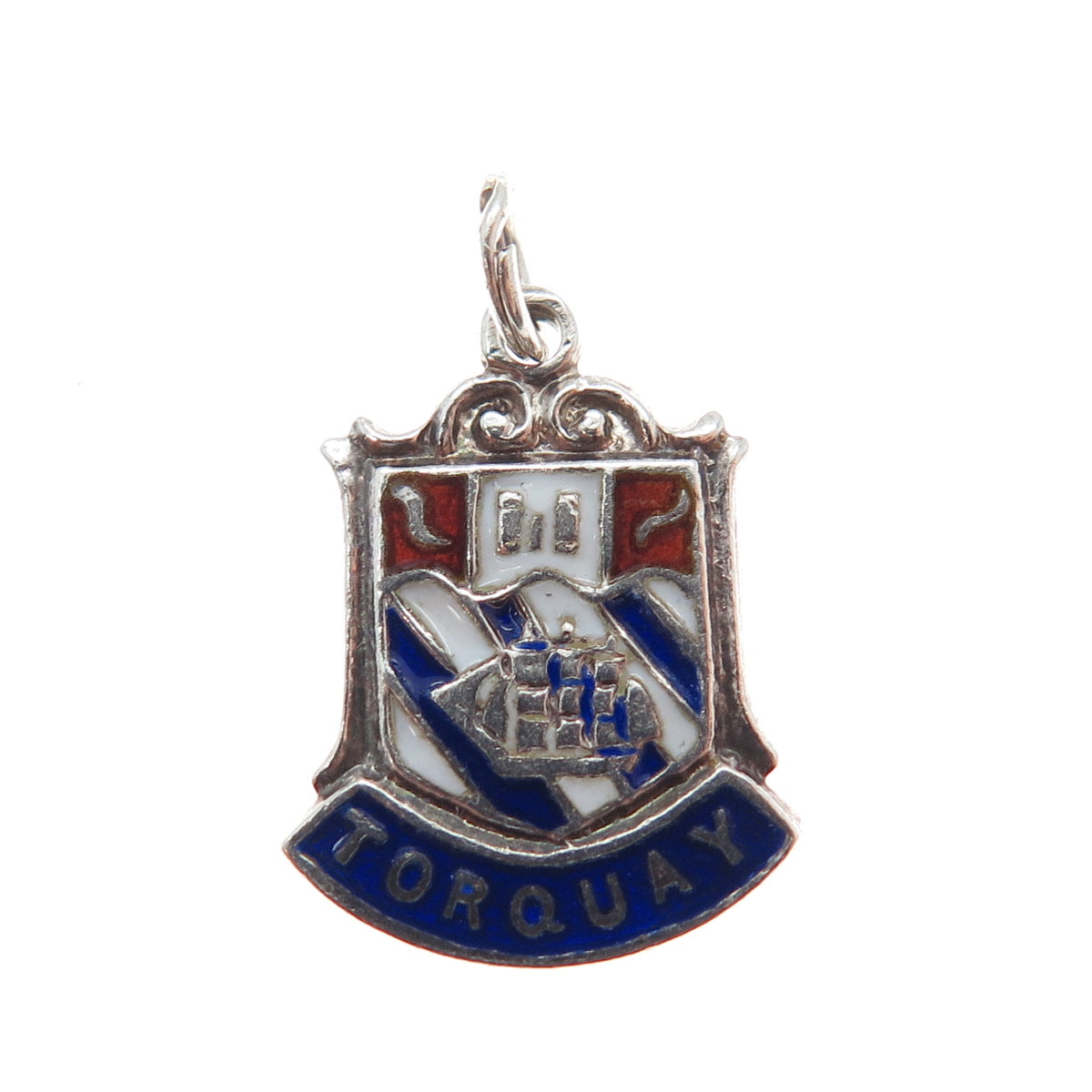 925 Sterling Silver Vintage Enamel Torquay England Coat of Arms Mini Pendant