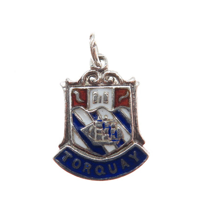 925 Sterling Silver Vintage Enamel Torquay England Coat of Arms Mini Pendant