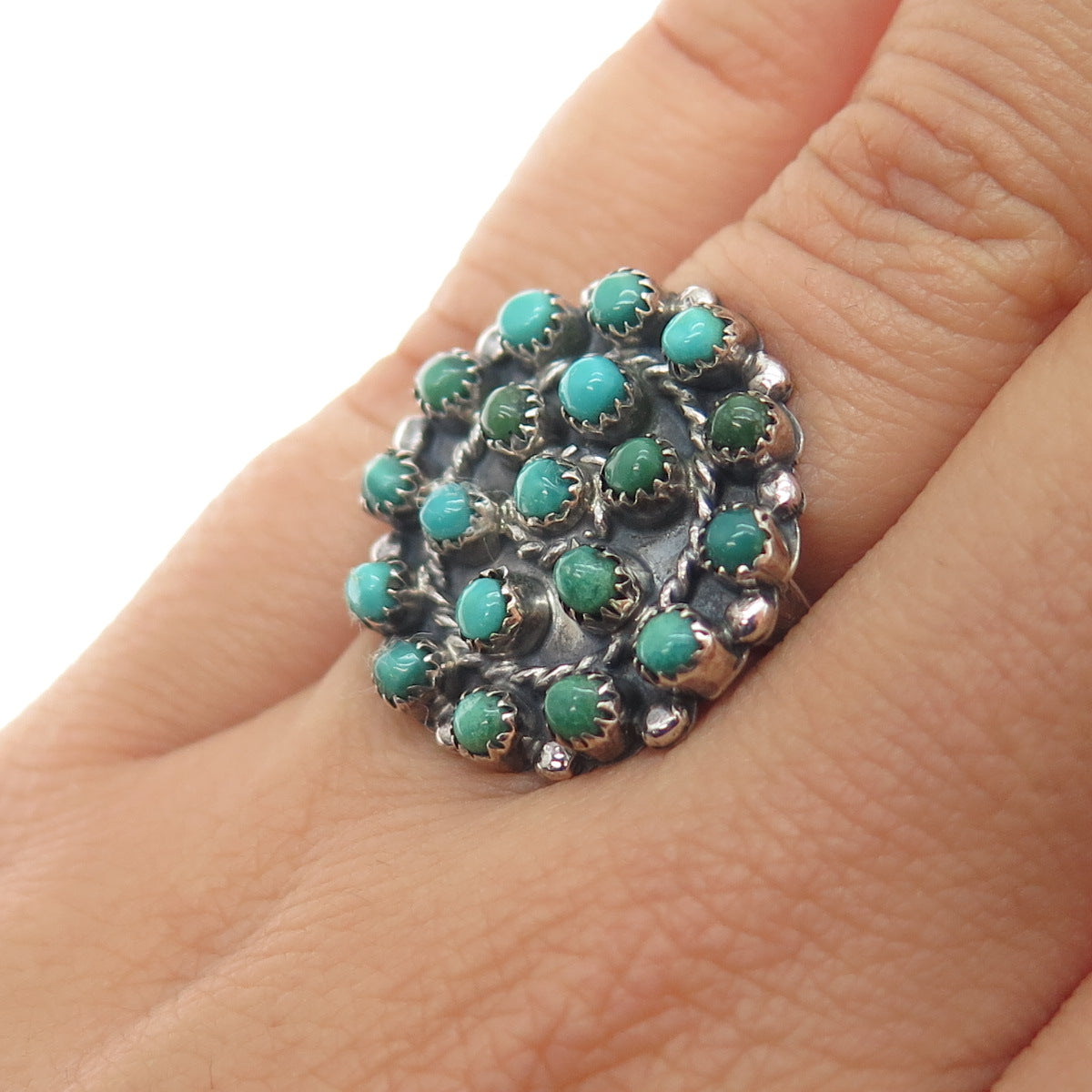 Old Pawn 925 Sterling Silver Vintage Royston Turquoise Snake Eye Ring Size 4.75