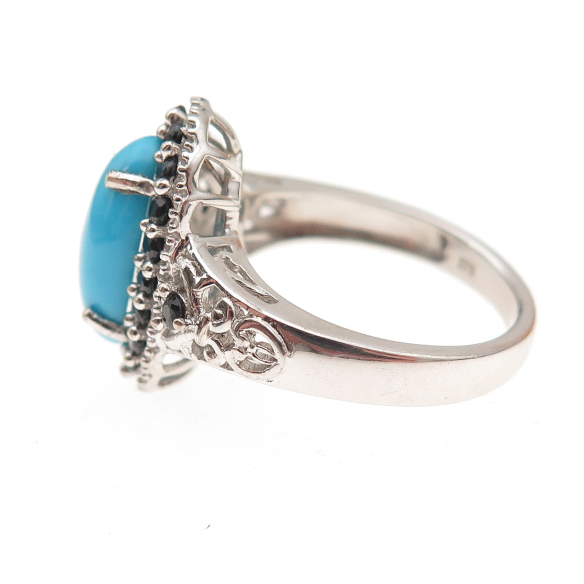 Chuck Clemency 925 Sterling Silver Real Turquoise & Black Spinel Ring Size 8