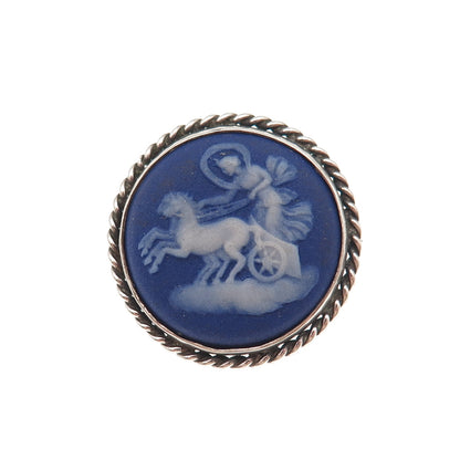Wedgwood & Birks 925 Sterling Silver Antique Jasperware Athena in Chariot Brooch