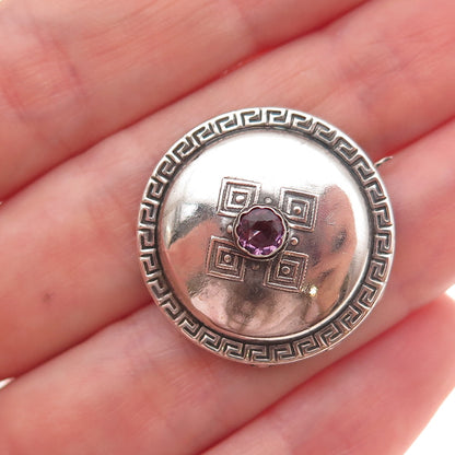 Bernhard Hertz 830S Silver Vintage Denmark Real Amethyst Oxidized Pin Brooch
