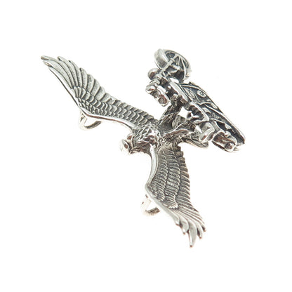 SUN WEST 925 Sterling Vintage Screaming Eagle & Motorcycle Necklace Central Part
